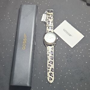 Gossip Leopard Print Watch with Black and White Accents